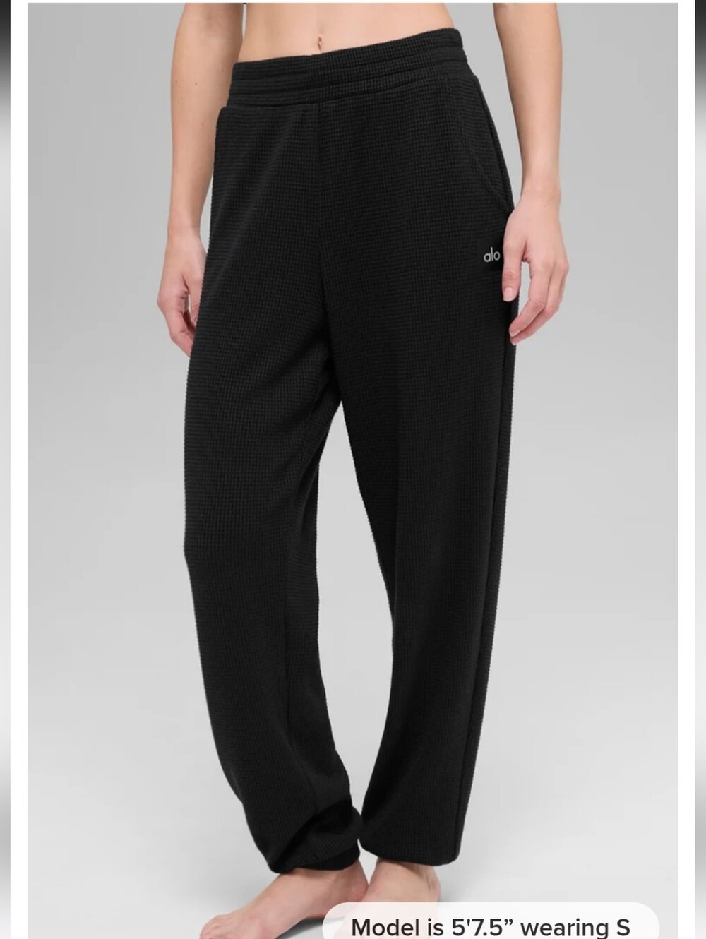 ALO Yoga Black Waffle-Knit Wide Leg Lounge Pants Sz L